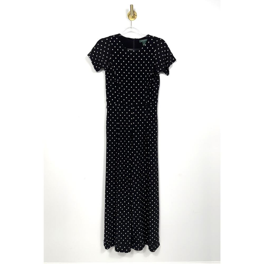 Lauren Ralph Lauren Polka Dot Wide Leg Jumpsuit Black White Sz 2 short sleeve - Picture 2 of 16